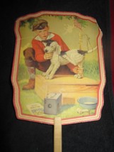 Vintage Advertisement Colored Paper Hand Fan - Little Boy &amp; His Dog By A... - £12.41 GBP