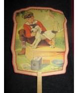 Vintage Advertisement Colored Paper Hand Fan - Little Boy & His Dog By Artist Ru - £12.63 GBP