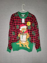NWT Ugly Christmas Sweater Cat Santa Hat Drink Cup Holder Knit Sweater Medium - £31.31 GBP