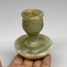 264g, 3.2&quot;x1.5&quot;x2.8&quot;, Natural Green Onyx Candle Holder Gemstone Hand Carved, B32 - £35.59 GBP
