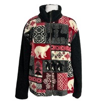 Vintage Lavon Fleece Jacket Womens Size Medium Polar Bear Deer Red Black - £19.09 GBP