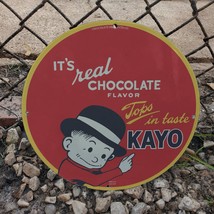 Vintage Kayo Real Chocolate Flavor Drink &#39;Tops In Taste&#39; Porcelain Gas-Oil Sign - £97.78 GBP