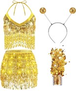 4 Pcs Mardi Gras Costume Accessory Set for Women Sequin Tassel Skirt Mar... - £37.88 GBP