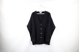 Vtg 90s Streetwear Womens L Blank Knit Kurt Cobain Cardigan Sweater Black USA - £47.44 GBP