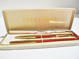 Vintage Stratford Pen And Pencil Set Gold Tone in original clam case - £12.01 GBP