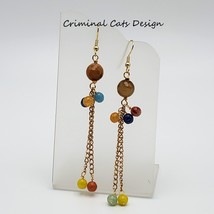 Long Earrings with Faceted Agate and Gold Chains, NWT, handmade