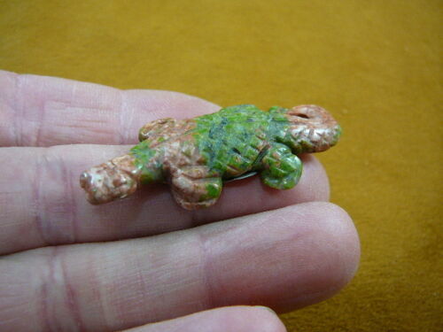 (Y-LIZ-UR-558) Little Green orange UROMASTYX LIZARD gemstone carving FIG... - $14.01