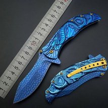 9&quot; Dragon Blue Titanium Cosplay Fade 3D Graphic Folding Pocket Knife - £67.44 GBP