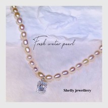Natural Freshwater Pearl necklace CZ Pendant bridesmaid Bridal Xmas Gift Pre - £35.70 GBP