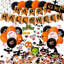 62Pcs Halloween Party Decorations Set - Hallowmas Photo Booth Props Banner Ballo - £18.15 GBP