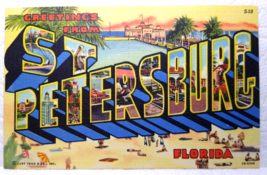 Greetings From St Petersburg Florida Large Big Letter Linen Postcard Curt Teich - £15.60 GBP