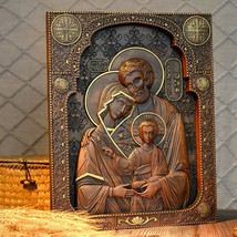 Holy family Nativity Wood Carving Gift - Religious Byzantine Icon - £55.28 GBP+