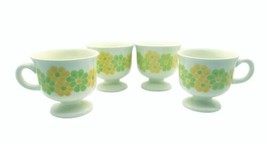Franciscan Picnic MCM Pottery Footed Coffee Cups Mugs Vtg Floral Green Yellow  - £14.93 GBP