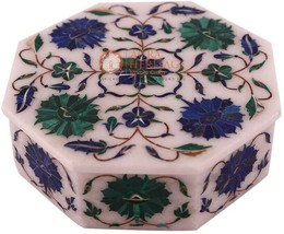 5&quot;x5&quot;x2&quot; White Jewelry Vintage Box Lapis Inlay Pietradura Art Christmas Gift - £287.76 GBP