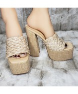 Cape Robbin Yara Nude Braided Strap High Block Heel Slip On Heeled Sandals  - $52.00