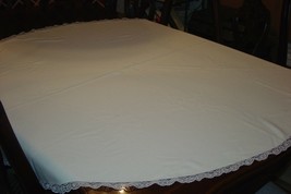 Handmade Vintage Christmas Tablecloth - Round - Cream, Ivory, Off white - 52&quot; - £11.09 GBP