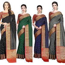Women Banarasi Silk Saree &amp; Blouse Wedding Party Daily Drape Indian Wear... - $37.15