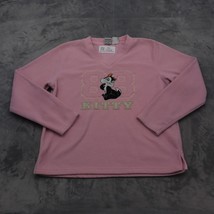 Looney Tunes Sweater Womens L Pink Kitty Long Sleeve VNeck Embroidered Fleece - £19.34 GBP