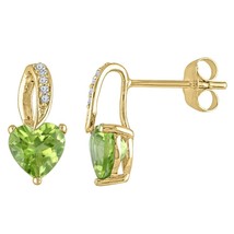 1.71ct Simulated Peridot &amp; CZ 14K Yellow Gold Plated Silver Heart Stud Earrings - £43.85 GBP