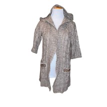 I Love H81 Women&#39;s Small Wool Gray Open Front Hooded Sweater with Beaded... - $12.05