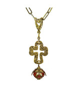 Sanctuary Cross NoMonet Necklace Gold Red Cream Crystal Hand Crafted in USA - $44.66 CAD