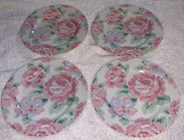 Lynn Hollyn Pink Roses Toscany Salad Plates Set of 4 Pink Flowers Japan Unused - $26.99