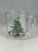 Vintage Glass Illustrated Classic Christmas Tree Glass Coffee Mug - £11.37 GBP