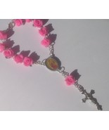 Soft Pink Ceramic Rose Flower mini Rosary with Our Lady of Guadalupe - New - $5.45