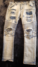 Black Premium Distressed Jeans Mens Size 34 Blue Denim Cotton Flat Front... - $18.13