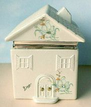 Vintage Berger Italy Ceramic House Trinket Box Embossed Details/Rhinestones Rare - £20.46 GBP