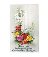 1985 Prayer Funeral Card John Beckman Italy Print Flowers Cross Religion... - $19.99