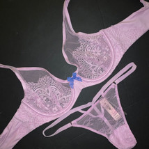 Victoria&#39;s Secret unlined 34C,34D,34DD BRA SET s thong Lilac Purple lace BLue - £54.47 GBP