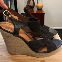 Lucky Brand black espadrille wedge sandals women’s size 9 - £19.33 GBP