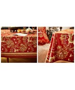 55&quot;x55&quot; Waterproof Red and Gold Deer Christmas Tablecloth - $81.99