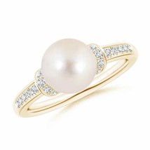 ANGARA Freshwater Pearl Ring with Diamond Collar for Women in 14K Solid Gold - £697.11 GBP