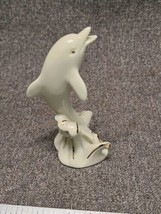 4&quot; Lenox Dolphin Figurine China 24K Gold Accents Wave Standing - £7.46 GBP