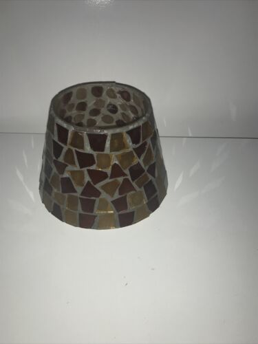 New Home Interiors Decorative Mosaic Candle Shade Amber & Orange Topper - $9.50