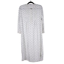 Colette Miss Elaine VTG Nightgown M L Womens White Blue Floral Long Sleeve Cozy - £15.71 GBP