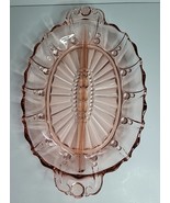 ANCHOR HOCKING DIVIDED SERVING DISH PINK DEPRESSION GLASS  - $11.30