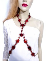 Rhinestone Body Chain, Crystal Bra Body Jewelry, Beach or Stage Jewelry, Red Cry - £60.03 GBP