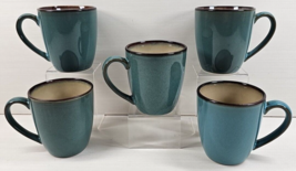5 Mikasa Ava Turquoise Mugs Set Gourment Basics Cream Center Coffee Tea Cups Lot - £46.52 GBP