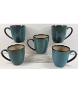 5 Mikasa Ava Turquoise Mugs Set Gourment Basics Cream Center Coffee Tea ... - £46.81 GBP