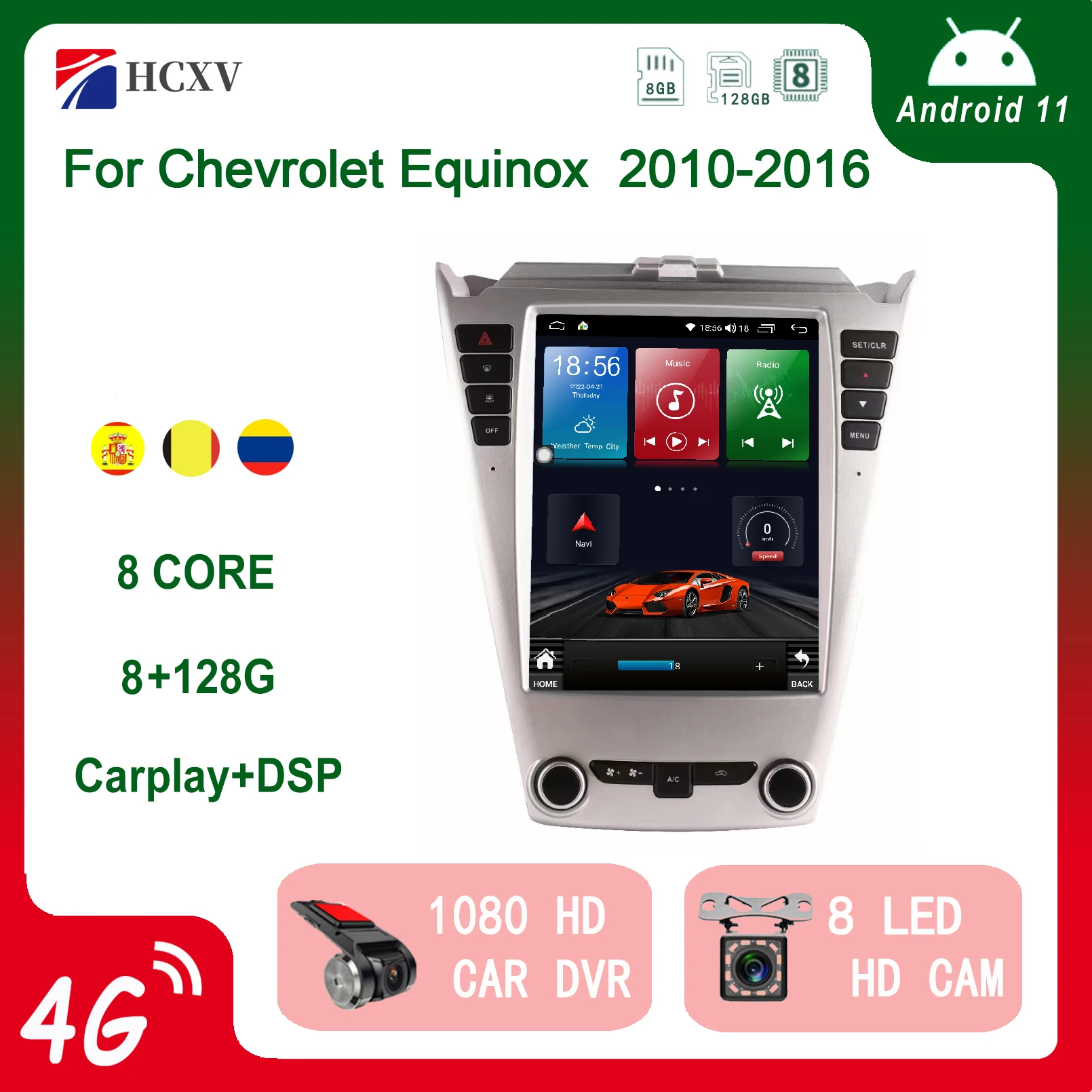 HCXV For Chevrolet Equinox 2010-2016 Android 13 Car Radio DVD Multimedia Video - £588.98 GBP+