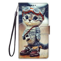 Anymob Samsung Case Gray Cat Luxury Painted Flip Cute Playful Cat Wallet Phone - £21.56 GBP