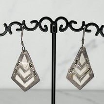 Vintage Mexico Silver Tone White Inlay Dangle Earrings Pierced Pair - $16.82