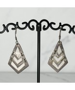Vintage Mexico Silver Tone White Inlay Dangle Earrings Pierced Pair - £13.15 GBP