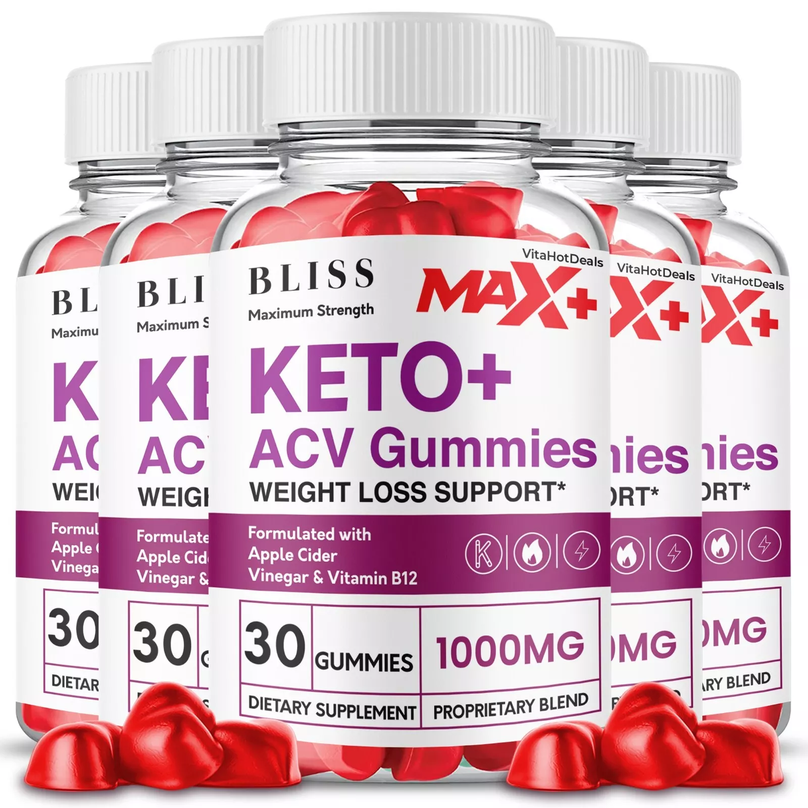 Bliss Max + Keto ACV Gummies, Bliss Max+ 2x Stronger ACV Gummies (5 Bottle) - $109.98