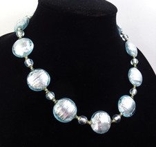 Vintage Hilary London Blue Ice Murano Glass Round Bead Necklace - £35.39 GBP