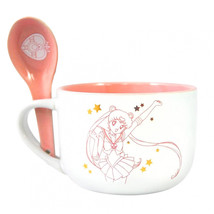 Sailor Moon Bright Stars 12oz Ceramic Soup Mug with Spoon White - £22.28 GBP