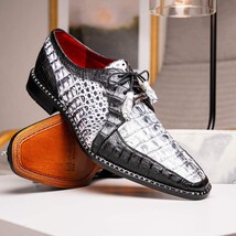 Caribe Genuine Hornback Caiman Crocodile Dress Shoes Newspaper / Black image 11